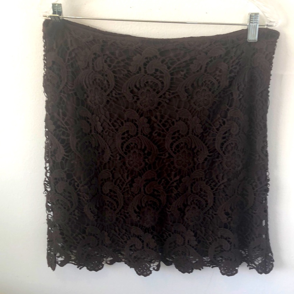 INC International Concepts Brown Lace Mini Skirt‎ Sz 8 - EUC